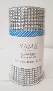 YAMA Crafting RIBBON Silver Bling Rhinestone Mesh Wrap Ribbon 6" X 3 yd NEW