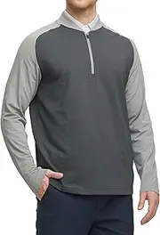 [Rouen] Quarter Zip Pullover Men Lightweight Performance Collarless Raglan Micro Fleece Midlayer Golf Sport Sweatshirts for Men