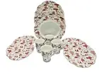 GRACE'S TEAWARE Red White Christmas Dinner Salad Plates Cups Cabin Deer 12pc SET