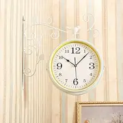 Wall Clock, Double Sided Wall Clock, Outdoors Vint Double-Sided Wall Garden Outdoor Station Clock, Station Clock White for Home Decoration Without Battery A Wei