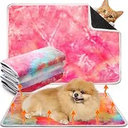 Clysee 4 Pack Self Heating Cat Bed Cat Self Warming Pad with Removable Cover Extra Warm Thermal Pet Pad Washable Pet Crate Mat Anti Slip Kennel Pad for Indoor Outdoor Pets (Tie Dye,20 x 28 Inches)