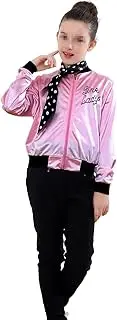 [Lixinya] Child Girls Pink Satin Ladys Jacket 50S Pink Satin Jacket Halloween Costumes Little Girls' Coat Size 6-14