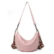 Crossbody Bag for Women Vegan Leather Handbag with Adjustable Guitar Strap,Pink