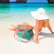 Red Suricata Extra Large Mesh Beach Tote Bag – Turquoise/Orange