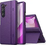 [SIXBOX] for Samsung Galaxy Z Fold 6 Case Slim with Stand, Tempered Screen Protector & Hinge Protection & Slim Thin, 360° Full Body Rugged Hard Protective Phone Case for Galaxy Z Fold 6 5g, Dark Purple