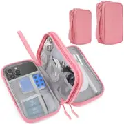 2 Pack Electronic Cord Organizer Travel Case, Travel Cable Organizer Dark Pink