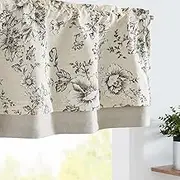 JINCHAN Linen Valance Curtain Farmhouse Floral Small Rod Pocket Window Curtain Rustic Double Layer Blackout Valance for Kitchen Living Room Bedroom 1 Panel, 127W x 45.7L cm Black on Beige