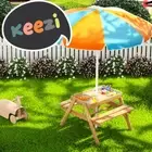 Keezi Kids Outdoor Table and Chairs Picnic Bench Set Umbrella Water Sand Pit Box