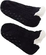 [PACKOVE] 1 Pair Warm Fuzzy Fleece Lined Socks for Women Non Slip Cozy Winter Slipper Socks for Indoor Use Stylish Design with Grippers for Bedroom and