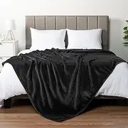 [PAVILIA] Black Fleece Bed Blanket Queen Size, Super Soft Fuzzy Flannel Throw for Couch Sofa, Luxury Plush Microfiber Large Throw Blanket Queen Bed, Home Cozy Velvet Gift Blanket, 90x90