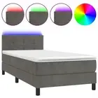 Box Spring Bed with Mattress & LED Dark Grey 106x203 cm King Single Size Velvet