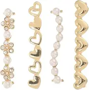 [LIGIGWASH] 4Pcs Shoelace Charms Decorative Shoe Buckles for Sneakers Unique Heart Pearl Gem Flower Designs Stylish Accessories for Footwear Enhancement