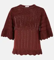 [Eres] Eres Rêverie open-knit cotton-blend top AU 12 red