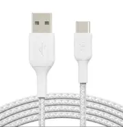 Belkin 1M Braided USB-A to USB-C Cable Data Sync Connector for Smartphones White