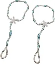 [Generic] Boho Pearl Foot Ankle Chain with Toe Ring Summer Beach Starfish Blue Beaded Barefoot Sandles Anklet Bridal Foot Bracelet Jewelry for Women and Girls