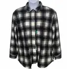 Eddie Bauer Black White Buffalo Plaid Shacket Fleece Shirt Women Size XL NEW