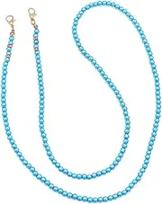 [Rosemarie Collections] Rosemarie & Jubalee Women's Elegant Designer Faux Pearl Bead with Dainty Crystal Detail Fashion Face Mask Holder Strap Necklace Lanyard, 27.5" (Blue)