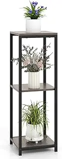 Costway 3 Tier Tall Metal Plant Stand, Corner Plant Holder with Metal Frame, Anti-tipping Device, Freestanding Tiered Display Shelf, Square Flower Pot Organizer for Balcony, Living room, Office