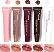 DENESTUP Lip Jam Hydrating Lip Gloss | Glitter Glossy Plumping Lipgloss | High Shine Glass Finish Nude Colors Shiny Jelly Liquid Lipstick for Women and Girls (5 Colors Set)