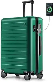 [NINETYGO] Checked Luggage, Large Suitcases with Wheels with USB Port, Check-in Medium Hard Shell Bags, TSA Lock, 4 Section Handles for Trip Journey Travel, Emerald Green, 24 Inch