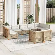 Garden Sofa Set, 9 Piece Poly Rattan Patio Furniture, Outdoor Chair and Table for Balcony, Garden, and Porch Conversation - Beige