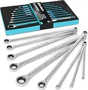 DURATECH Extra Long Ratcheting Wrench Set, Double Box End Wrench Set, Metric, 9-Piece, 8,10,12,13,14,16,17,19,22 mm, CR-V Steel, with EVA Foam Tool Organizer