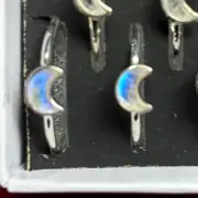sterling silver stackable ring Size 5 Rainbow Moonstone Moon