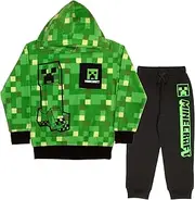 [Minecraft] Creeper Graphic 2-Piece Set - Boys Fleece Pullover Hoodie & Jogger Pants 2-Pack Bundle Set for Kids and Toddlers