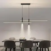 2 Lights Kitchen Island Linear LED Pendant Light LED Dimming Chandelier Industrial Modern Strip Chandelier with Beam Fixtures Dining Room Living Room Light (Black【100cm】)