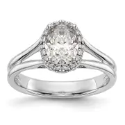 0.50ct. CZ Solid Real 14K White Gold Oval Halo Split Shank Engagement Ring