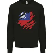 Torn Myanmar Flag Burmese Day Football Kids Sweatshirt Jumper