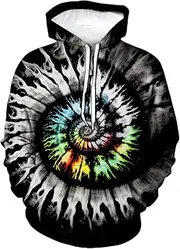 [Lurhonp] Mens Womens Tie Dye Long Sleeve Hoodie Sweatshirt Hooded Pullover