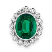 14k White Gold 1/2 Ct. Lab Grown Diamond VS/SI and Oval Lab Created Emerald Halo Chain Slide Pendant