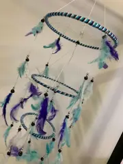 Sweet 3 COLOUR Dream Catcher 3 Tiered Mobile Multi Colour w/ Feathers 89 cm Drop