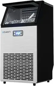 Devanti Commercial Ice Maker, Stainless Steel 24hrs Cream Cube Makers Machine Storage Save Home Kitchen Countertop Outdoor Appliances with Tray Bar, 45 Per Cycle Black
