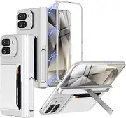 [Miimall] Cases for Pixel 9 Fold 5g Case with Kickstand, Magnetic Hinge Protection, Card Holder, Anti Scratch Phone Case for Google Pixel 9 Pro Fold 5g, Silver