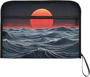 YMXFXP Expandable Filing Folder Sea Moon Red Waves, 13-Pocket Funny Cute Design with Sticky Labels, A4 Letter Size Document Organizer for Office, School, Boys, Girls