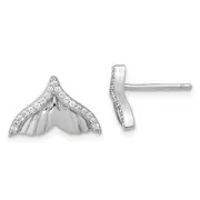 Sterling Silver Rhodium-Plated Cz Textured Tail Post Earrings