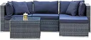 LONDON RATTAN 4 Seater Modular Outdoor Lounge Setting with Coffee Table, Ottoman, Grey