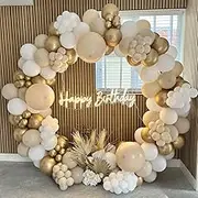 185pc Luxury White & Gold Balloon Arch Kit - Premium Latex Balloons (5-18cm) in Matte Sand & Metallic Gold with Garland Strip for Wedding, Birthday, Baby Shower Decorations