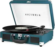 Victrola Vintage 3-Speed Bluetooth Portable Suitcase Record Player with Built-in Speakers | Upgraded Turntable Audio Sound| Includes Extra Stylus | Blue Coral