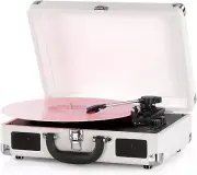 3-Speed Vinyl Record Player - Bluetooth Portable Vintage Style Suitcase (WHITE)