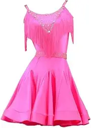 [JRUIA] Women's Tassel Latin Dance Dresses Salsa Cha Cha Clothes Backless Tango Ballroom Dancewear Leotard Fishbone Skirt