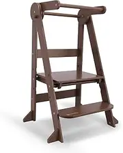 My Duckling Folding Learning Tower,Montessori Toddler Foldable Kitchen Helper,Kids Kitchen Tower with Step Stool,Foldable Standing Tower -Walnut