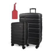 2pc Pierre Cardin Hard-Shell Medium & Cabin Set Travel Luggage w/Name Tag Black