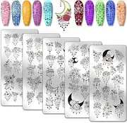 PH PandaHall 5pcs Nail Stamping Plates, Floral Pearl Necklace Nail Art Stamp Template Flower Moon Nail Art Stencils Stainless Steel Nail Picture Plates for DIY Nail Design Print Manicure Salon