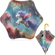 [ODAWA] Kid Umbrella Galactic Unicorn J Handle Golf Stick Umbrella, Uv Umbrellas for Sun Protection
