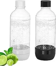 Soda Maker Bottles, 1 Litre Reusable BPA Free Sparkling Water Bottles, Reusable Carbonating Bottles, Replacement Bottle for Soda Machine, 2 Pack, Black (1L) & White (1L)