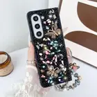 For Samsung Galaxy Z Fold 5/4/3/6 Sparkle Diamond Butterfly Case with Strap