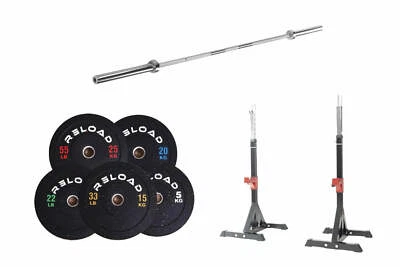 Reload Bumper Plate, Barbell & Squat Rack Package | 100kg